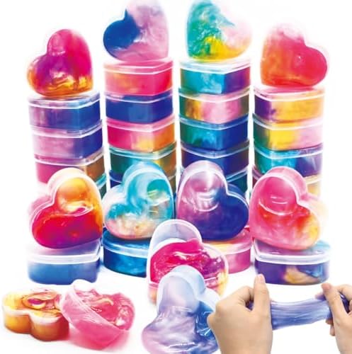 DINESIL 28 Packs Galaxy Slime Hearts, Slime Kit Gifts for Kids Classroom Exchange, School Prizes, Easter Basket Stuffers, Easter Party Favors