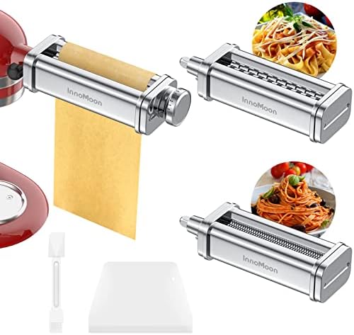 Pasta Maker Attachment Set for KitchenAid Stand Mixers,Stainless Steel Pasta Sheet Roller,Spaghetti & Fettuccine Cutters Accessories plus Dough Scraper
