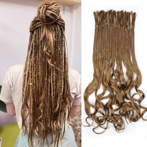 20 Strands Loose Ended Dreadlock Extensions, 24Inch Synthetic Wavy Dreads Extensions, Brown Dreads Hip Hop Style For Women