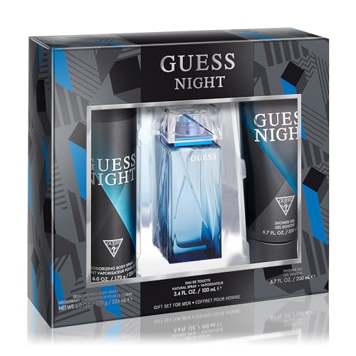 GUESS Night Men Eau de Toilette 3 Piece Gift Set - Cologne Spray 3.4 Fl. Oz., Deodorizing Body Spray 6.0 Oz., & Shower Gel 6.7 Fl. Oz.
