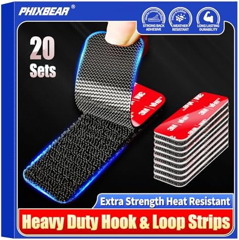 20 Sets Super Adhesive Hook and Loop Strips Heavy Duty, Made of 3M VHB, Heat Resistant Waterproof, Outdoor or Indoor Use, Black 1.2x3.2 Inch