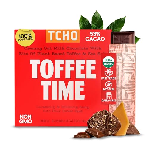 TCHO Toffee Time 53% Oat Milk Chocolate Bars (5 pack) | Plant Based, Organic & Fair Trade, | Non GMO, Non-Dairy, Vegan Chocolate, Soy Free (2.5oz each)