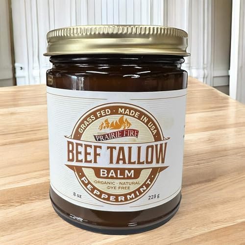Beef Tallow Balm - 8 oz - Organic Grass Fed and Finished - Made in USA - Moisturizing Skin Care Peppermint