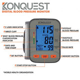 Konquest KBP-2910W Automatic Wrist Blood Pressure Monitor - Accurate - Adjustable Cuff, Large Screen Display - Portable Case - Irregular Heartbeat Detector - Tensiometro