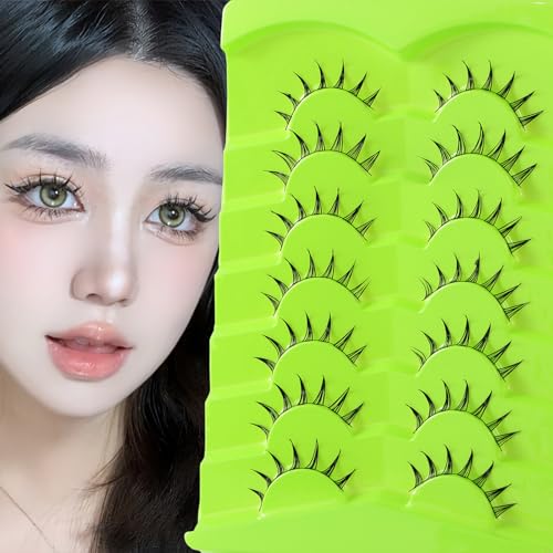 outopen 7 Pairs Manga Lashes Japanese Anime Cosplay Eyelashes Spiky Wet Look Lashes Asian False Eye Lashes Clusters (B07-Manga Lashes 7 Clusters 8-12MM)