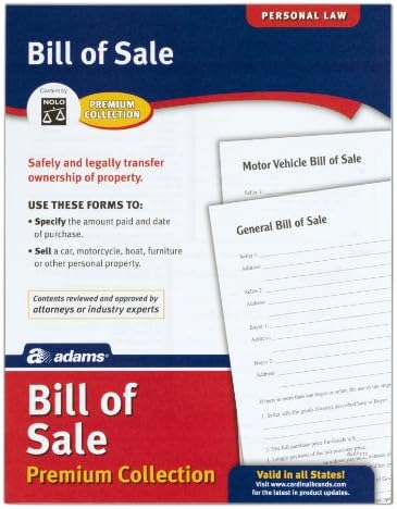 Adams Bill of Sale Forms Pack, Includes 2 Motor Vehicle and 2 General Bills of Sale, 8.5 x 11 Inches, White (ALFP111)