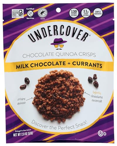 Undercover Chocolate Quinoa Crisps - Milk Chocolate + Currants Quinoa Crisps | 8-Pack, 2oz Bags | Gluten Free, Nut-Free, Allergen Friendly, Kosher