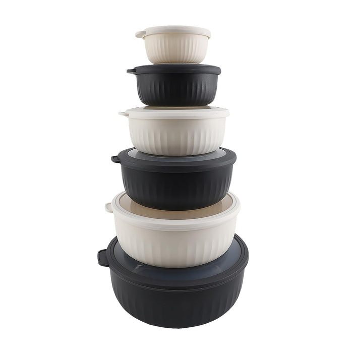 COOK WITH COLOR Prep Bowls with Lids- Wide and Deep Nesting Plastic Small Mixing Bowl Set with Lids, 12 Piece Set - Wide Bowls, Speckled Black