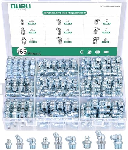 165PCS Metric Grease Fittings Assortment,Zerk Grease Fittings Kit M6 M8 M10 Straight and Angled Grease Nipple