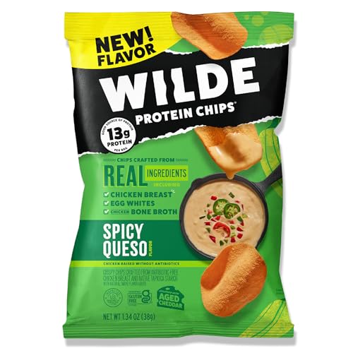 WILDE Spicy Queso Protein Chips, Thin and Crispy, High Protein, Keto Friendly, Made with Real Ingredients, 1.34oz Bags (Pack of 8)…
