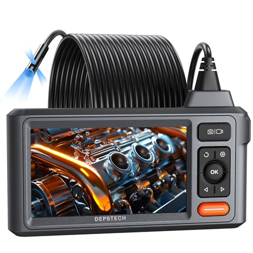 DEPTECH 50ft Sewer Camera, 1080P HD Triple Lens Borescope, 5" IPS Screen Endoscope Camera with Light, IP67 Waterproof Drain Pipe Camera, Plumbing Snake Inspection Camera with 32G Card, Carry Case