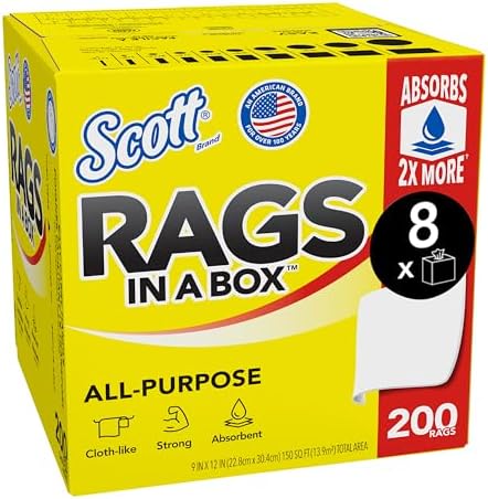 Scott® Rags In A Box™ (75260), All-Purpose Towels, 9"x12" sheets, Pop-Up™ Box (200 Towels/Box, 8 Boxes/Case, 1,600 Towels/Case)