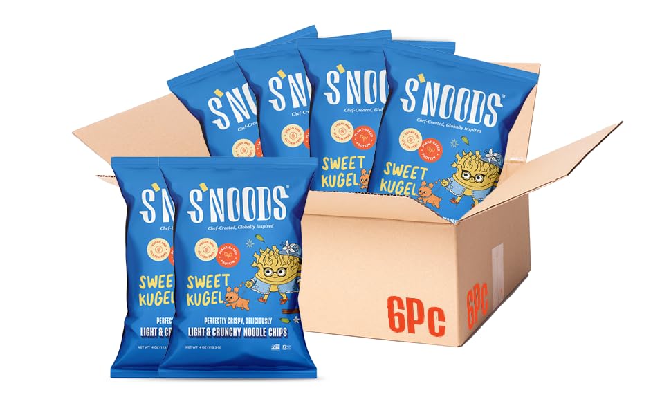 S’NOODS Sweet Kugel Chips - Light & Crunchy Noodle Chips - Plant-Based Protein - Vegan Snacks - Gluten-Free - Perfectly Crispy & Delicious - For Adventurous Snackers - 4 oz (6 Pack)