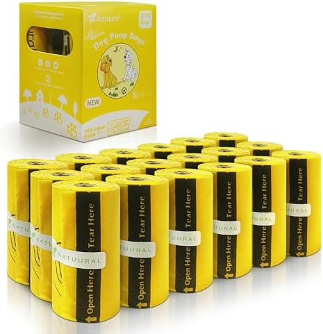 Certified Compostable Dog Poop Bags-270Bags 18Rolls, Poop Bags for Dogs Made of Cornstarch - ASTM D6400 By USA, Unscented, Suitable for Large |Small Dogs (Yellow)