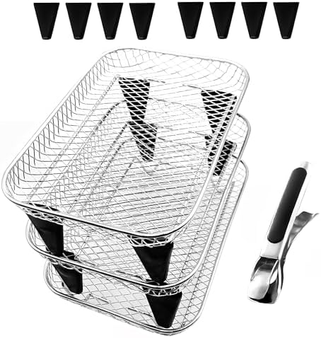 Upgrade Air Fryer Rack,Three Stackable Dehydrator Racks for Gowise Phillips USA Cozyna Ninja Airfryer,Stainless Steel Rectangle Air Fryer Rack,Ninja Dual Air Fryer Accessories (Rectangle)