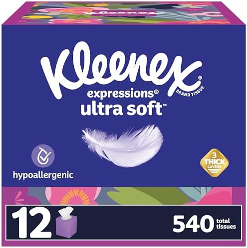 Kleenex Expressions Ultra Soft Facial Tissues, 12 Cube Boxes, 45 Tissues per Box, 3-Ply (540 Total Tissues), Packaging May Vary
