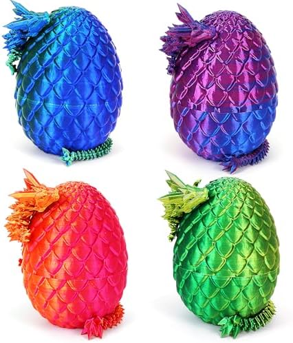 4PCS 3D Printed Dragon Eggs with Dragon Inside Easter Basket Essentials Mini Easter Basket Stuffers Dragon Prefilled Easter Eggs Mystery Dragon Egg Fidget Toy 3D Printed Animals Toy