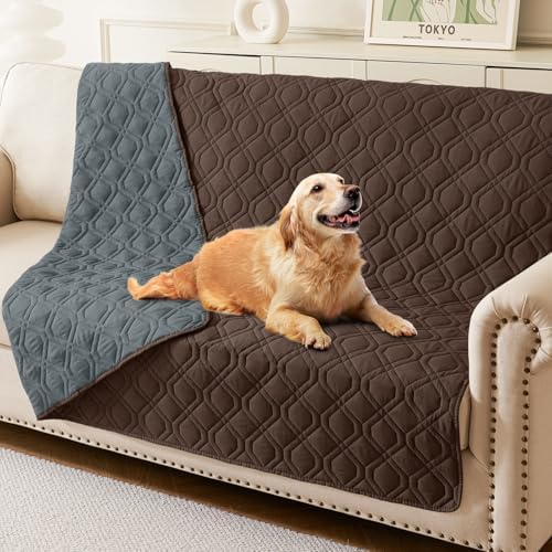 hyha Waterproof Dog Bed Blanket, Soft Pet Blankets, Waterproof Couch Cover for Dogs, Reversible Sofa Covers Washable for Furniture (52x82 Inch, Chocolate/Dark Grey)