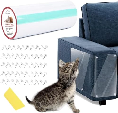 Anti-Cat Scratch Furniture Protector, 200" x 12", Single-Side Cat Couch Scratch Protector with 50 Twist Pins + 1 Scraper