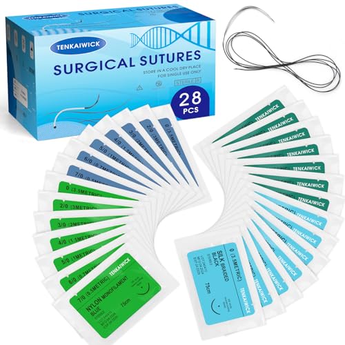 28 Packs Sutures Thread with Needle,Mixed Sutures, Training Threads(0,2/0,3/0,4/0,5/0,6/0,7/0) for Practicing Suturing can be Used for Suture Pads, Fruit peels,4 Material