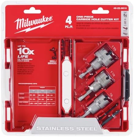 Milwaukee 49-22-8610 One-Piece Carbide Hole Cutter 4-Piece Set