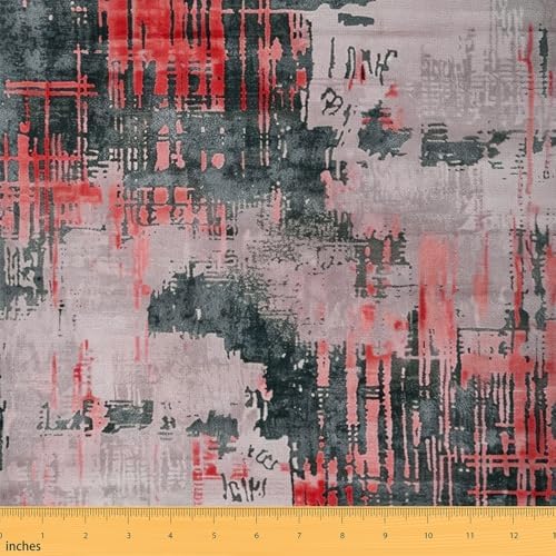 Erosebridal Red Grey Abstract Upholstery Fabric - Modern Watercolor Tie Dye by The Yard - Grunge Waterproof Geometry Brush Strokes Aesthetic Decorative Graffiti Room Decor - 3 Yards