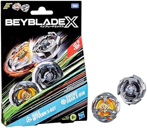 Beyblade X Gale Wyvern 3-60T & Sword Dran 3-80B Dual Pack Set with 2 Right-Spinning Tops; Battle Tops; Games/Toys for Boys & Girls 8+