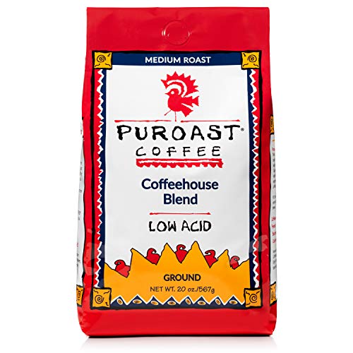 Puroast Low Acid Coffee Ground | Coffeehouse House Blend Ground | Medium Roast | High Antioxidants & High pH |No Bitter Aftertaste | Reduced Heartburn & GERD | Suitable for Cold Brew - 20 oz