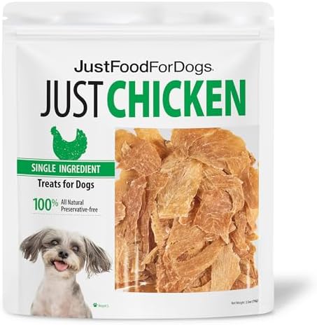 JustFoodForDogs Healthy Dog Treats, Single-Ingredient, Chicken Breast, 2.5 oz (Pack of 4)