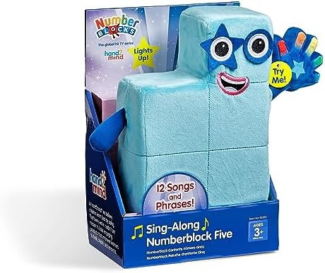 hand2mind Sing-Along Numberblock Five, Music Toys, Numbers for Toddlers, Preschool Learning Math Toys, Light Up Stuffed Animal Plushies, Counting Blocks, Kids Birthday Gifts, Easter Basket Stuffers