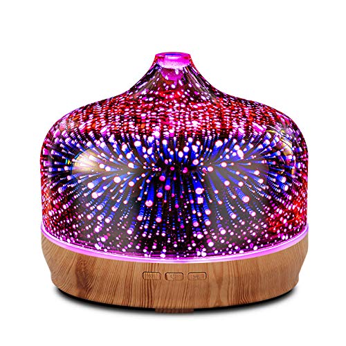 Porseme 500ml Essential Oil Diffuser 3D Glass Aromatherapy Ultrasonic Humidifier - Auto Shut-Off, Timer Setting, BPA Free for Home Hotel Yoga SPA Gift