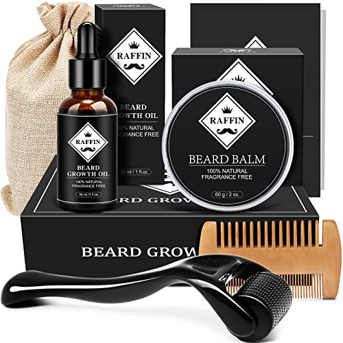 Beard Growth Kit, Beard Kit for Men with Beard Growth Oil, Balm, Comb, Massager for Spot/Patchy Beard, Achieve Fuller, Thicker & Healthier Beards, Valentines Day Gifts for Him Boyfriend Husband