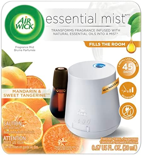 Air Wick Essential Mist, Essential Oil Diffuser, (Diffuser + 1 Refill), Mandarin & Sweet Tangerine, Air Freshener (Device and Packaging May Vary)