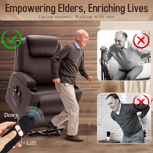 Electric Recliner with Massage and Heating, Power Lift Recliner Chair for Elderly and Adults, Modern Reclining Chair with Remote Control, Cup Holder, and Faux Leather Upholstery