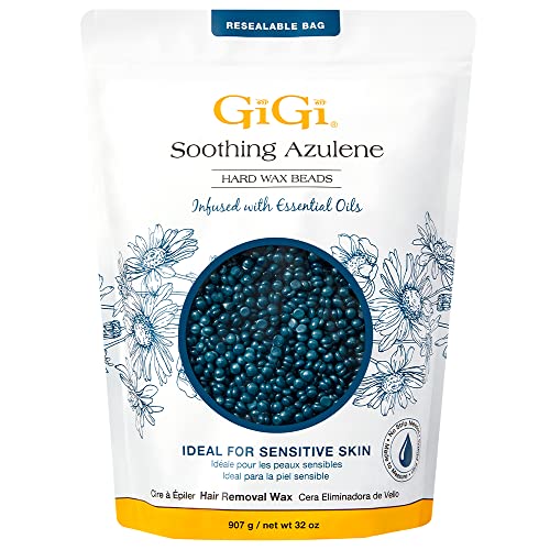GiGi Soothing Azulene Hard Wax Beads, Gentle Formula for Sensitive Skin, No Strips Needed for Full Body & Face Waxing, 32 oz, 1-pack