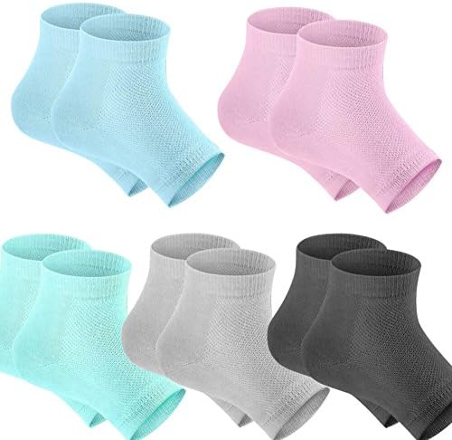 Selizo 5 Pairs Moisturizing Gel Heel Socks Open Toe Socks for Dry Hard Cracked Heels, 5 Colors