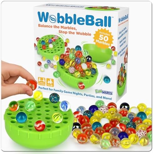 Funwares WobbleBall Marble Balancing Game – 50 Colorful Marbles Stored Inside for Easy Cleanup, Exciting Family Challenge for Kids & Adults, Fun Party Game, 1-4 Players, Perfect Holiday, Birthday Gift