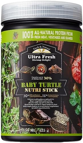 Ultra Fresh Floating Baby Turtle Food, All Natural Ingredients, Wild Sword Prawn, Calcium Vitamin D Enriched for Picky Aquatic Baby Turtles, Baby Turtle Nutri Stick 15 oz