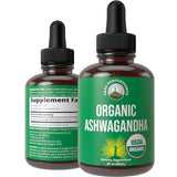 Ashwagandha Liquid Drops. USDA Organic Vegan Supplement. Extra Strength Ashwagandha Root Extract For Women, Men, Kids. With Adaptogens. Zero Sugar, Organic, Gluten Free Tincture Supplements.