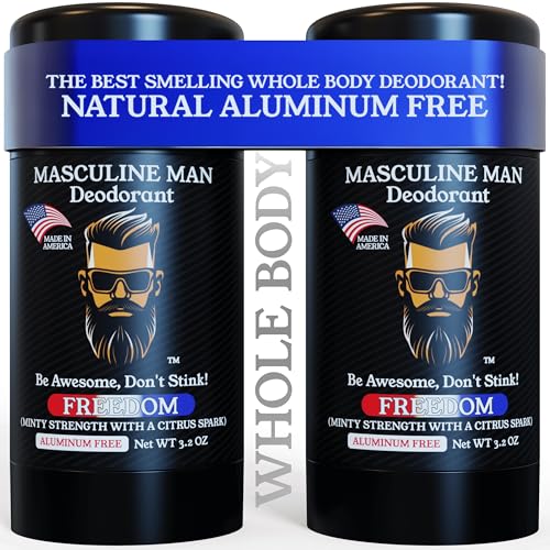 Deodorant for Men - Aluminum Free, Mens Deodorant Antiperspirant, Natural Ingredients, Best Smelling, 24-Hour Protection, Stain Free, Travel Size, Made in USA 2 Pack - 3.2oz (FREEDOM)
