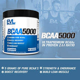 Evlution EVL BCAAs Amino Acids Powder - BCAA Powder Post Workout Recovery Drink and Stim Free Pre Workout Energy Drink Powder - 5g Branched Chain Amino Acids Supplement for Men - Unflavored Powder