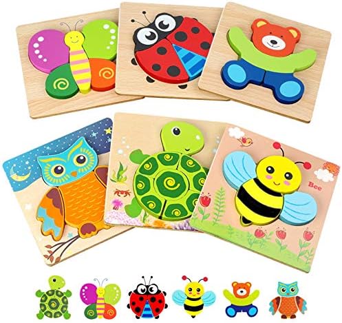 Toddler Puzzles, Wooden Jigsaw Animals Puzzles for 1 2 3 Year Old Girls Boys Toddlers, Educational Preschool Toys Gifts for Colors & Shapes Cognition Skill Learning