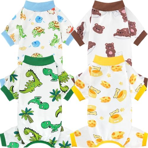 XPUDAC 4 Pack Dog Pajamas for Small Dogs, Puppy Clothes for Boy Girl Strechy Soft Pet Jumpsuit, Cat Onesiel-Small