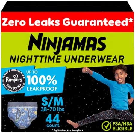 Pampers Ninjamas Nighttime Bedwetting Underwear Boys - Size S/M (38-70 lbs), 44 Count