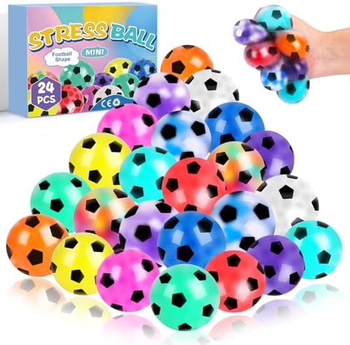24 Pack Fidget Stress Balls for Adults, Stress Relief Sensory Soccer Stress Ball, Bulk Squishy Squeeze Ball Set for Birthday Gift, Soccer Party Favors, Adult Goodie Bag Stuffers