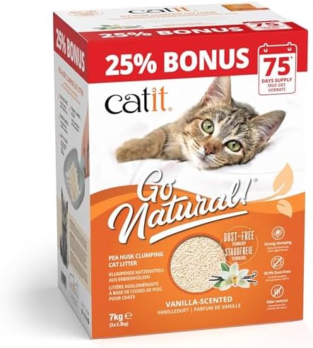 Catit Go Natural Pea Husk Clumping Cat Litter Lightweight, Dust Free, Easy Cleaning & Scooping, Flushable Kitty Litter with Odor Control & Subtle Fragrance 15.4 lbs