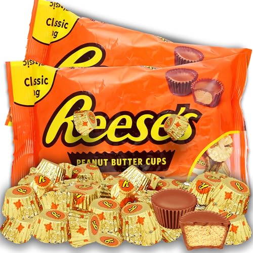 Reese Miniatures Peanut Butter Cups, 24 oz, Individually Wrapped Milk Chocolate Miniature Peanut Butter Cups, Bulk Peanut Butter Cups Milk Chocolate Candy, Gold and Orange Foil Wrap, Gluten Free Candy Party Pack, Appx 75 Pcs