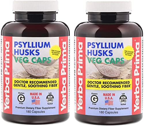 Yerba Prima Psyllium Husks Fiber Veg Caps - 180 (Pack of 2)