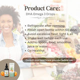 Go Healthy DHA Omega 3 Drops for Kids, Toddlers & Infants - Vegan Fish Oil Alternative Supplement - Just 3 Ingredients, 250 mg-500 mg DHA Per Serving, Organic Orange Flavor, 30-60 Servings