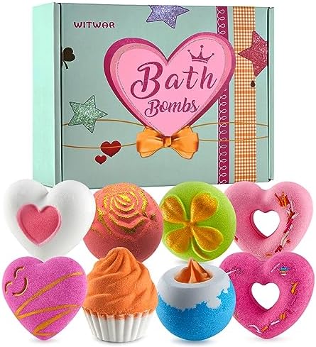 8 PCS Valentines Day Bath Bombs for Girlfriend Kids Girls, Bubble Bath Women, Natural Bath Bomb Gift Set - Handmade BathBombs Moisturize Fizzy, Spa for Mom, Christmas Mothers Day Birthday